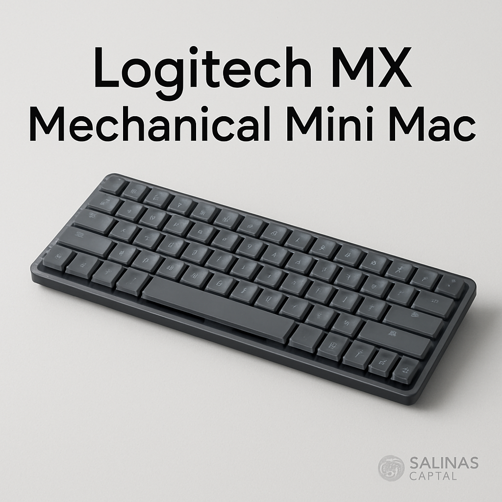 Teclado compacto Logitech MX Mechanical Mini Mac em setup portátil