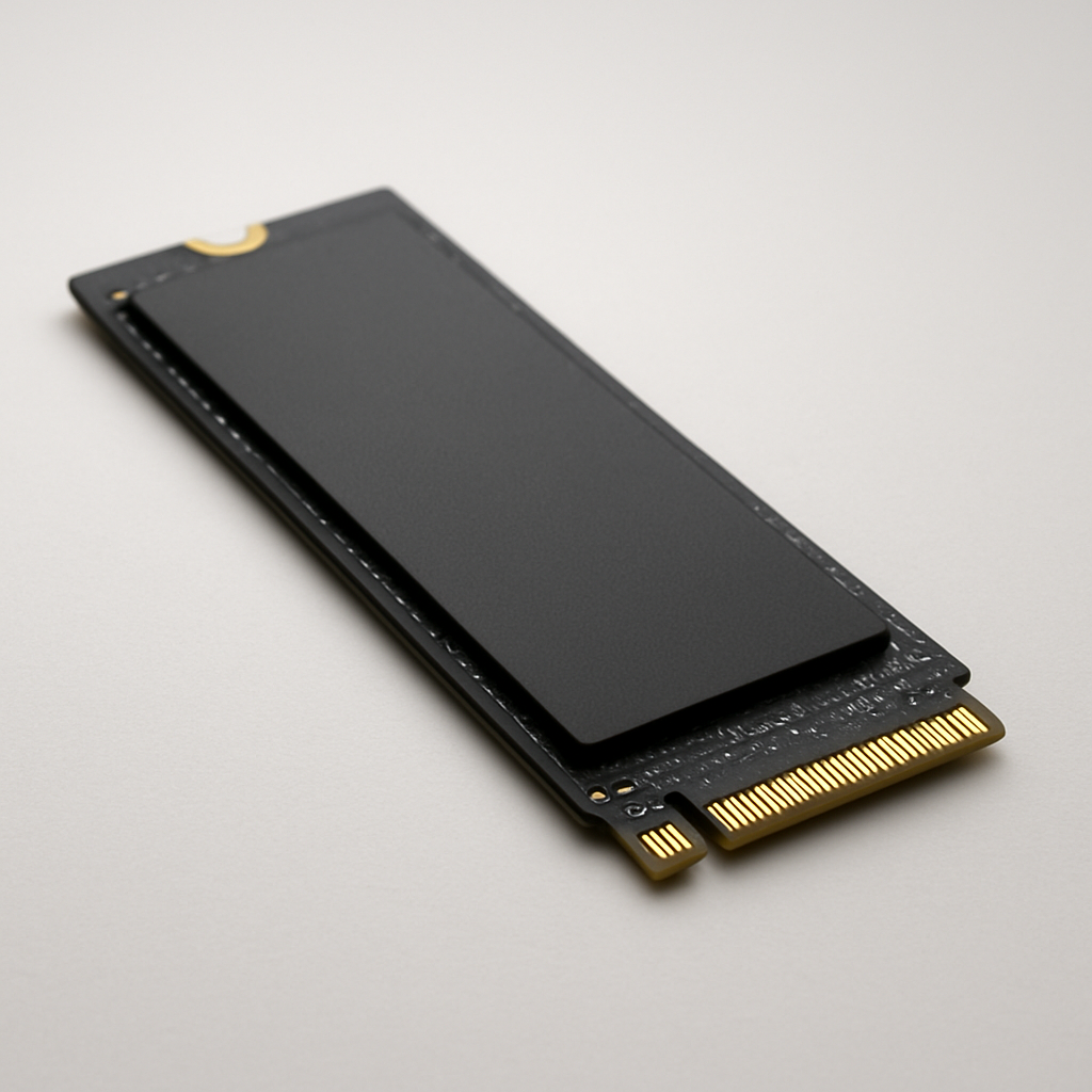 Close-up do conector M.2 e rótulo do SSD SanDisk Plus 1TB NVMe M.2 2280