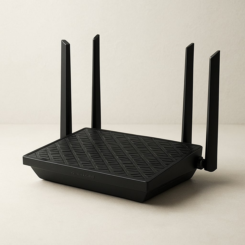 Diagrama mostrando as duas bandas (2.4 GHz e 5 GHz), portas Gigabit Ethernet e ícones de dispositivos conectados ao TP‑Link Archer AX72 (representação conceitual).