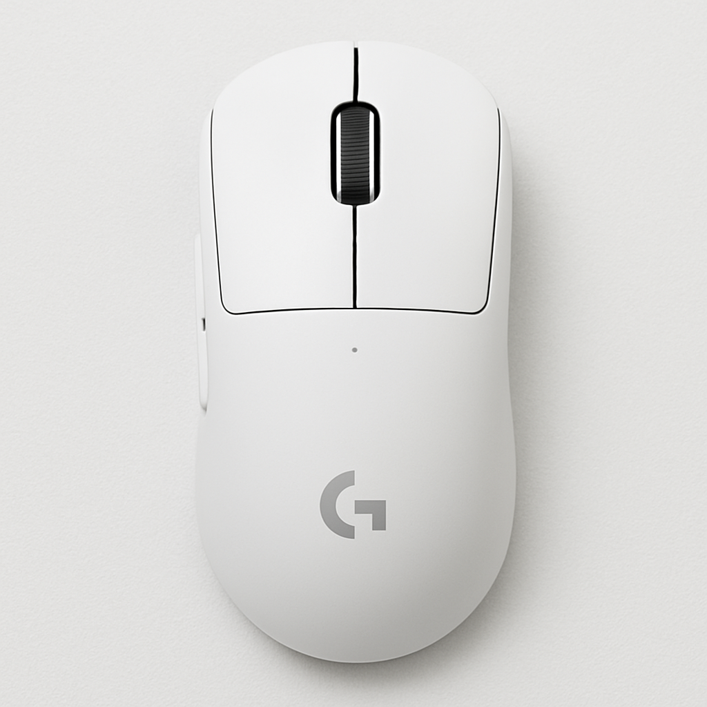 Vista lateral do Logitech G PRO X SUPERLIGHT 2 em uso, mostrando formato simétrico com uma mão segurando o mouse.