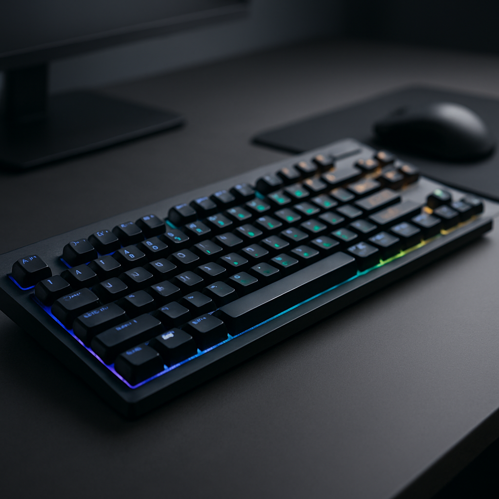 Comparação visual do Logitech G915 X LIGHTSPEED TKL com teclado full‑size mostrando economia de espaço para movimentação do mouse.