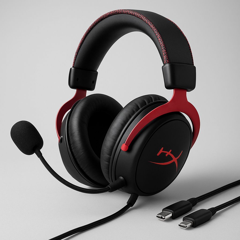Headset HyperX Cloud III em vermelho e preto, vista 3/4