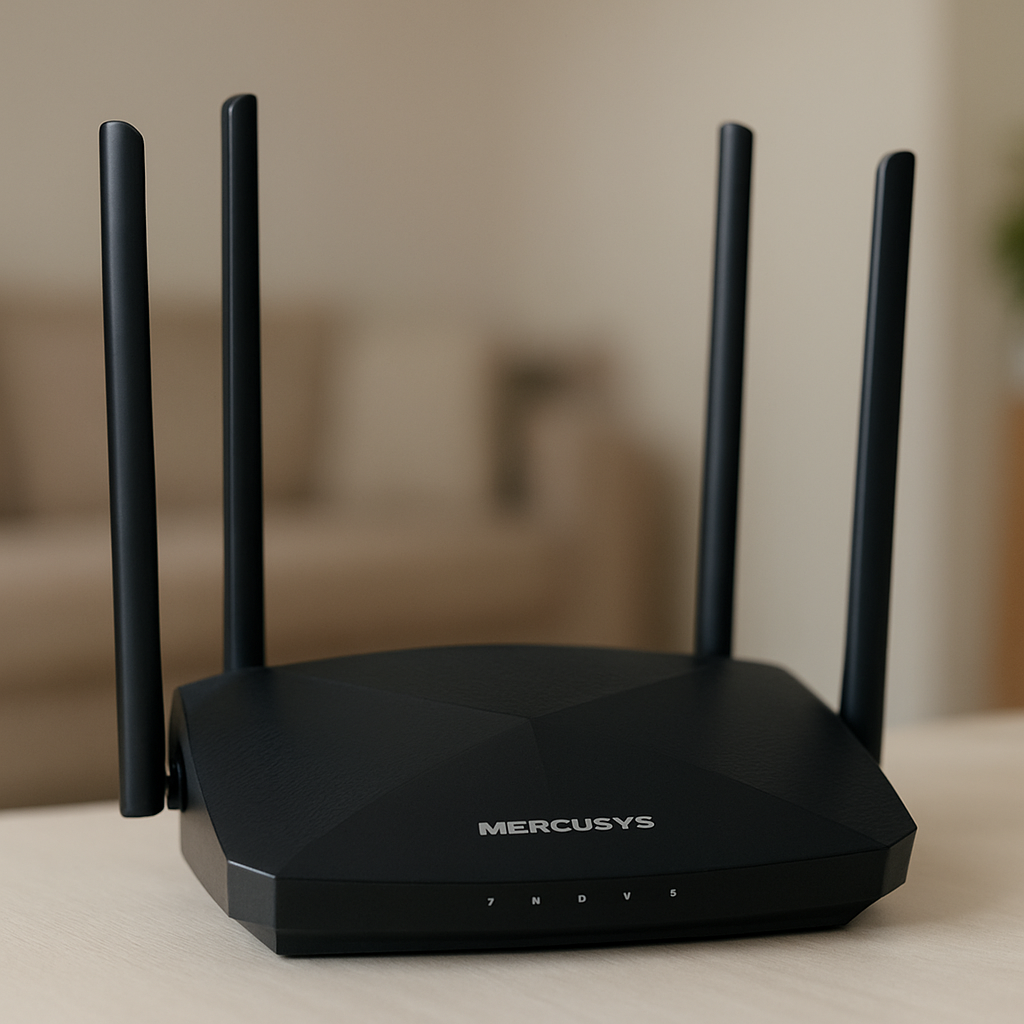 Portas WAN e LAN Gigabit do Mercusys MR80X