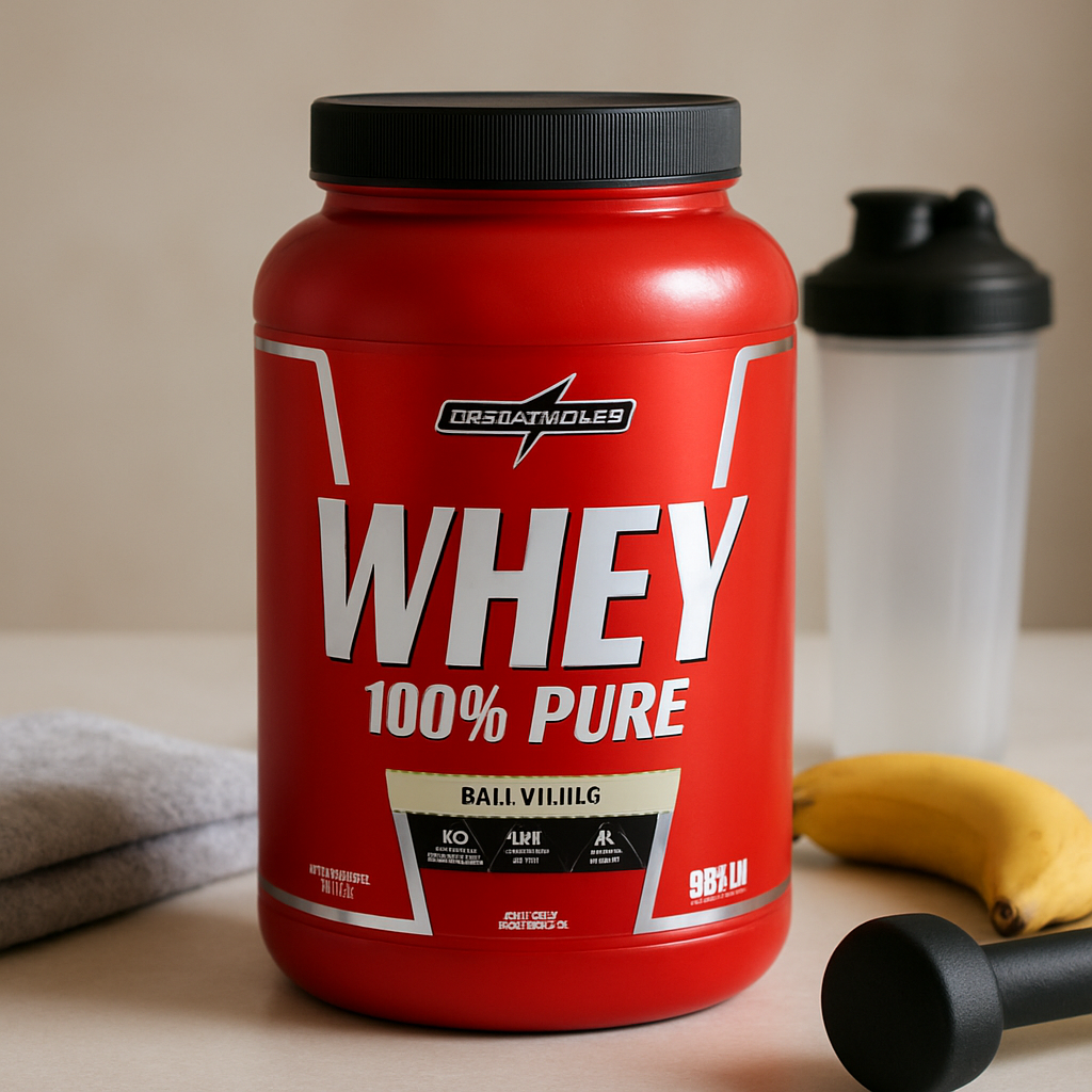 Pote do Integralmédica Whey 100% Pure 900 g sabor Baunilha em fundo branco, vista frontal com rótulo legível.